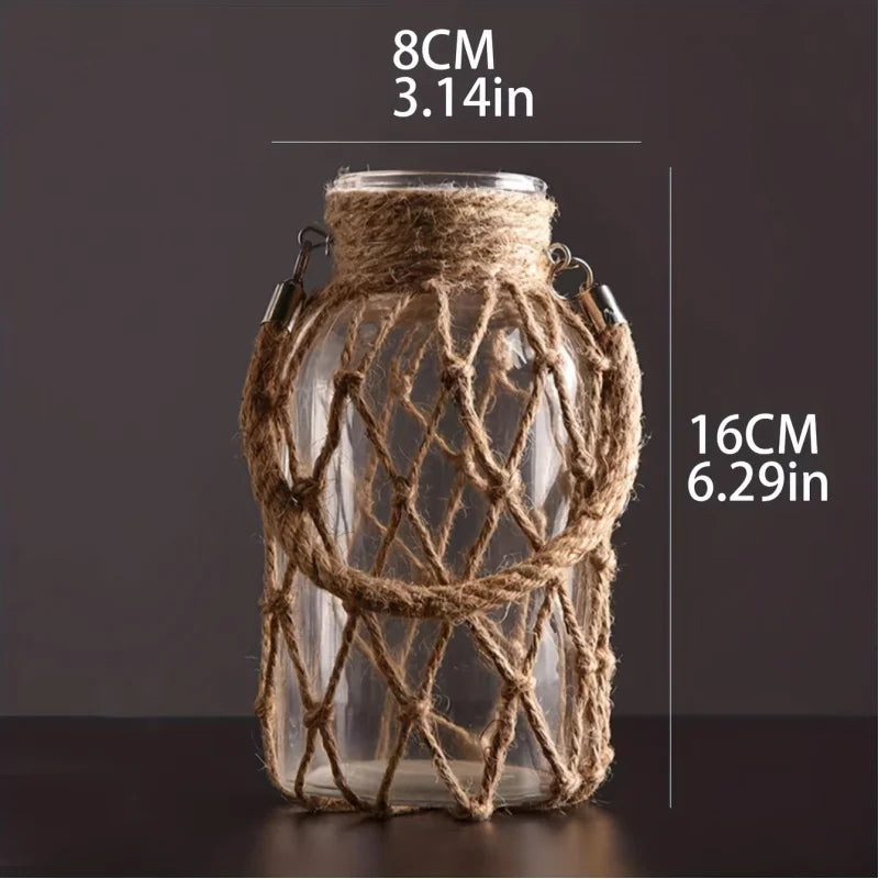 Retro Hemp Rope Glass Vase Hand-Woven 