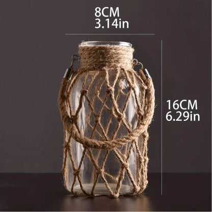 Retro Hemp Rope Glass Vase Hand-Woven 