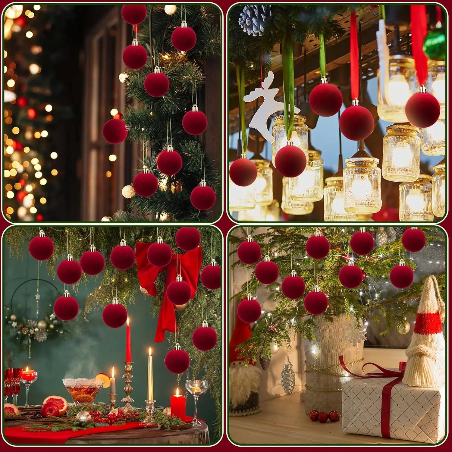 6Cm Wine Red Velvet Christmas Balls for Xmas Tree Flocked Xmas Ball Hanging Pendents Navidad Festival Party Home Decor Supplies