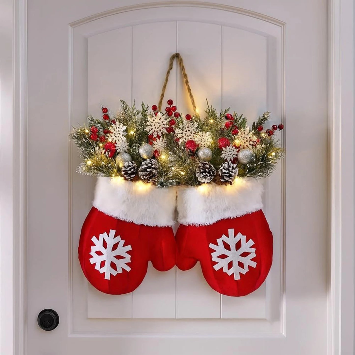 2025 Christmas Garland Creative Glove Shaped Simulated Flower Wreath Window Door Gate Decoration Door Sign Xmas Party Decoration