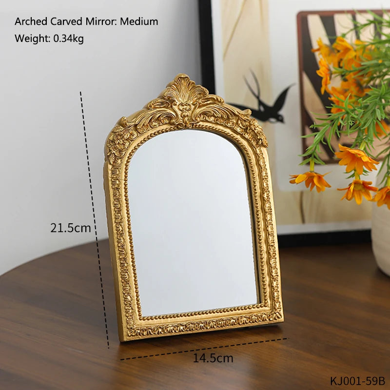 Vintage Arched Carved Mirror Luxurious Desktop Mirror 