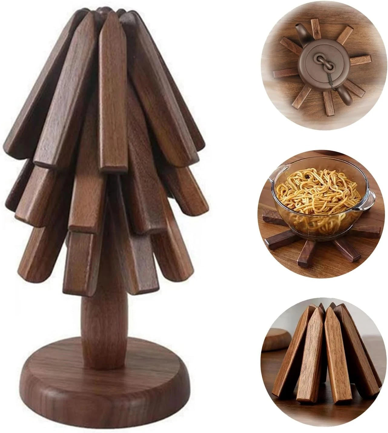 4PCS Wooden Trivets for Hot Dishes Folding Tree Shape