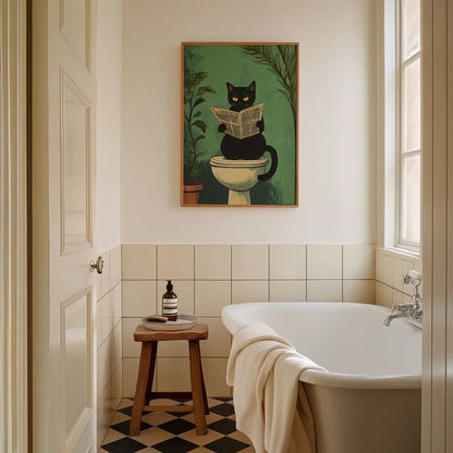 Funny Bathroom Black Cat Canvas Poster 