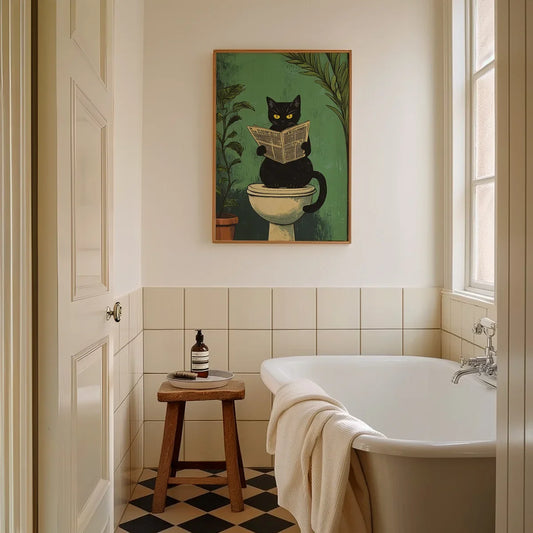 Funny Bathroom Black Cat Canvas Poster 