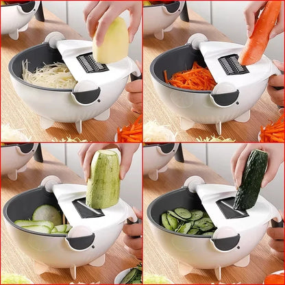 2025 Newest Multifunctional 9 in 1 Vegetable Slicer Cutter Chopper Fruit Strainer Basket Spiralizer Grater Food Peeler