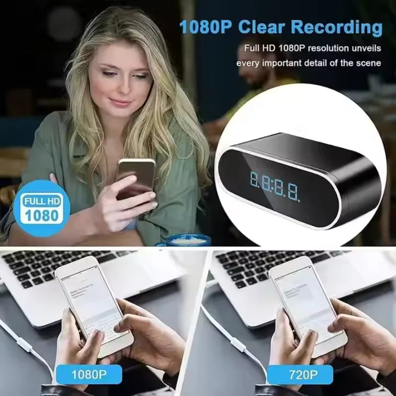 HD 1080P Alarm Clock Wireless Mini Camera Remote Control  