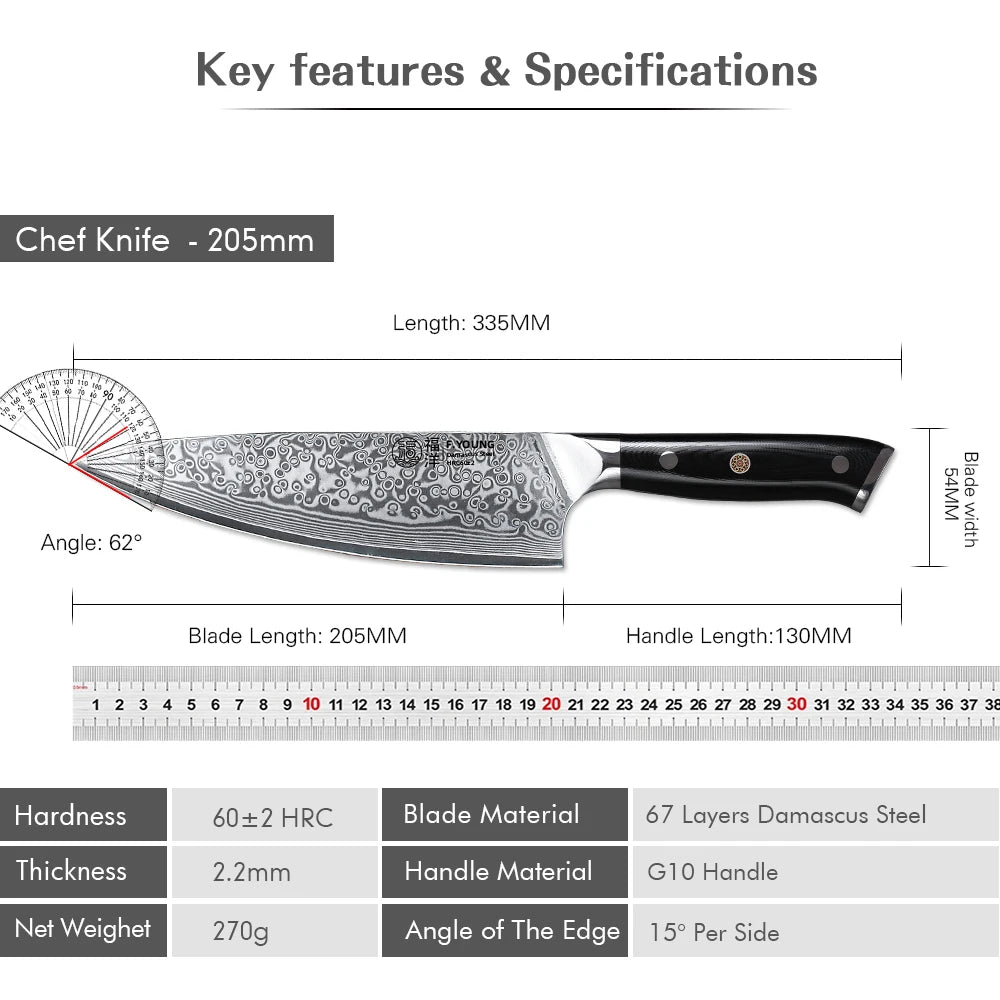 Professional Chef's Knives Japanese 67 Layer Damascus Steel 