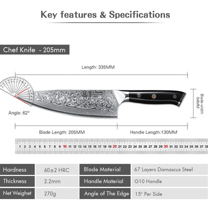 Professional Chef's Knives Japanese 67 Layer Damascus Steel 
