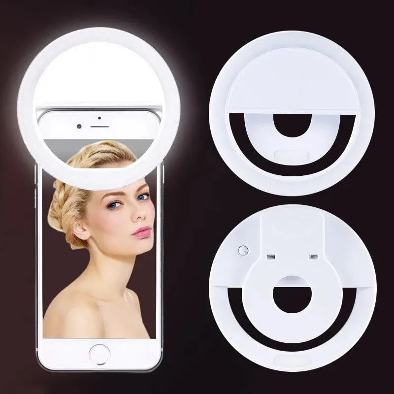 USB Rechargeable LED Selfie Ring Light with Phone Clip Photo Lamps Video Light Photography Ringlight for Iphone Samsung Xiaomi