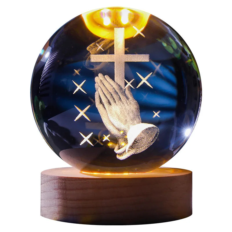 3D Crystal Cross Jesus Christmas Figurine Statue 