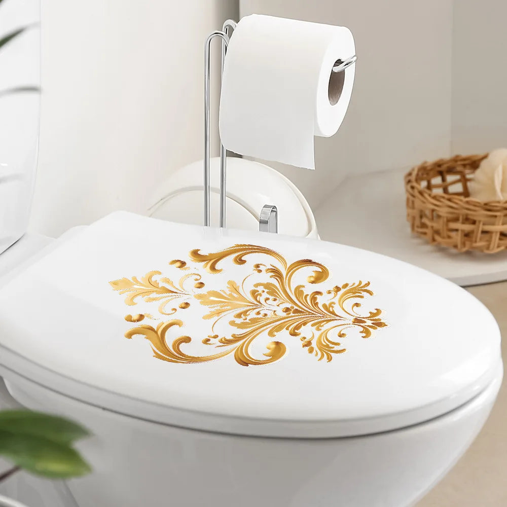 Golden Pattern Decorative Toilet Wall Sticker for Bathroom Decor 