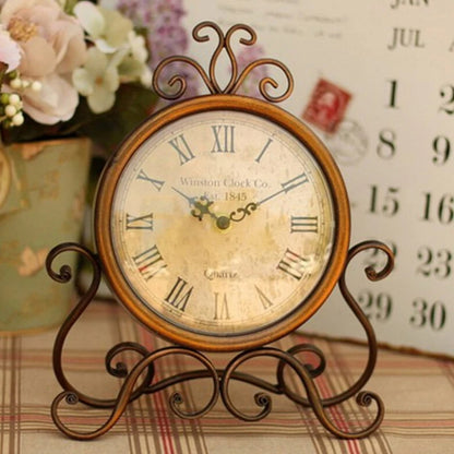 Vintage Retro Iron Ornament Battery Operated Silent Table Clock 