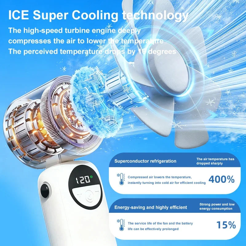 New Handheld Portable Cooling Fan 120 Speeds Adjustable Refrigeration 