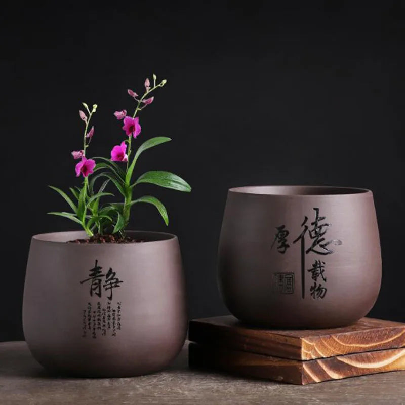 Chinese Style Purple Clay Flower Pot Home Garden Decor