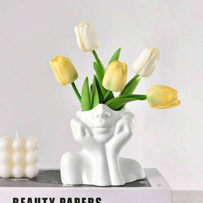 White Boho Face Vase 