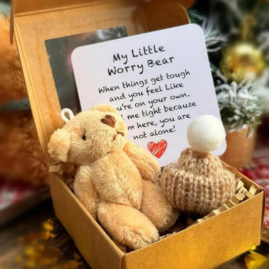 Mini Christmas Gift Box Set, Plush Bear Hug Box with Hat