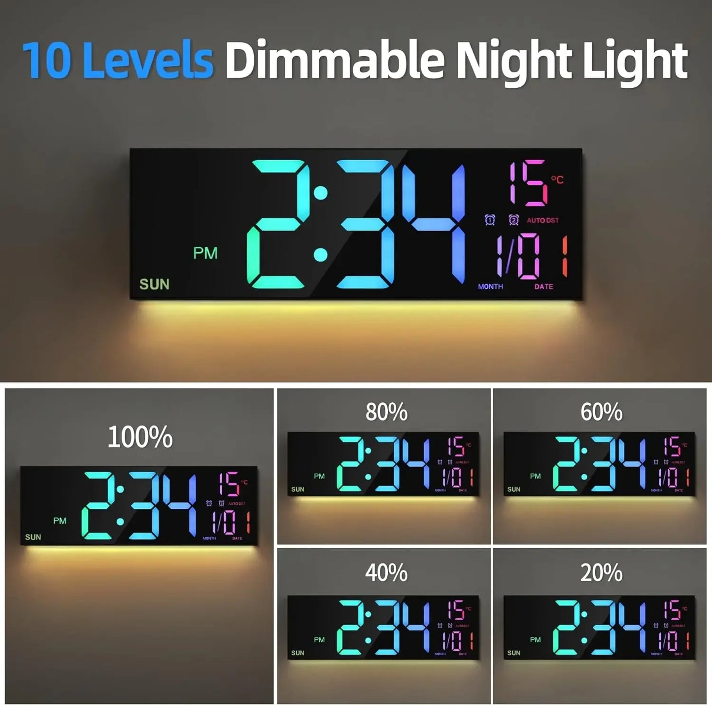 Large Digital Wall Clock with Remote Control 