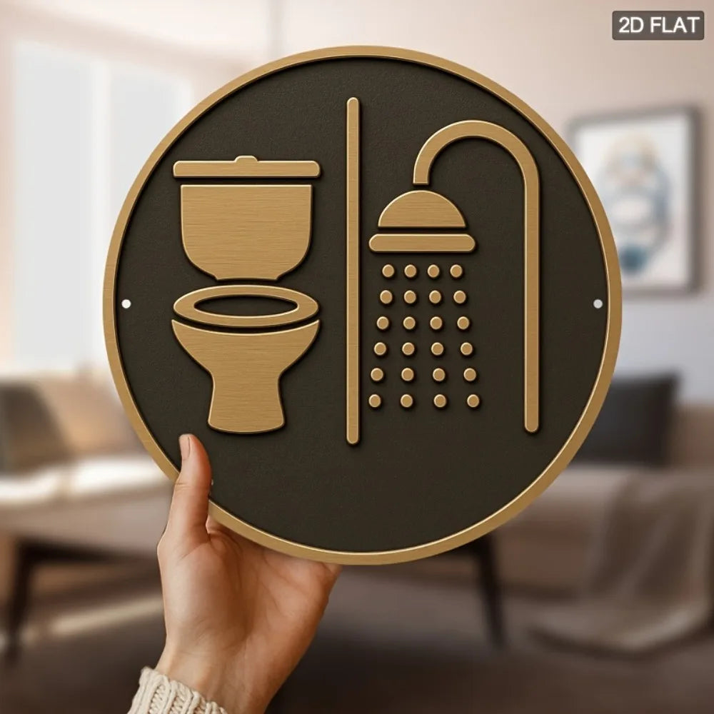 2D Bathroom Shower Sign Waterproof Aluminum Toilet & Shower Icon Easy-Hang Modern Decor Bathroom Kitchen Hotel Durable Home