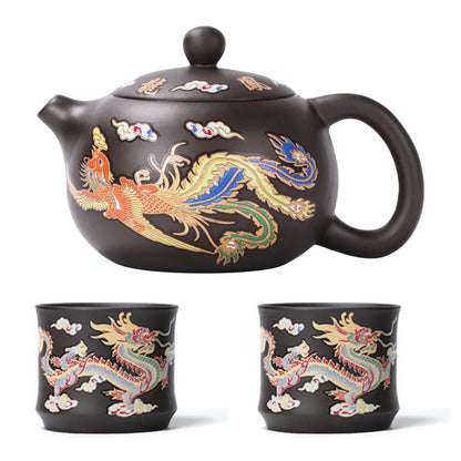 135-350Ml Dragon Teapot Chinese Style Color-Changing Purple Clay Tea Pot Anti-Scald Handle Tea Brewer for Offices Home Camping