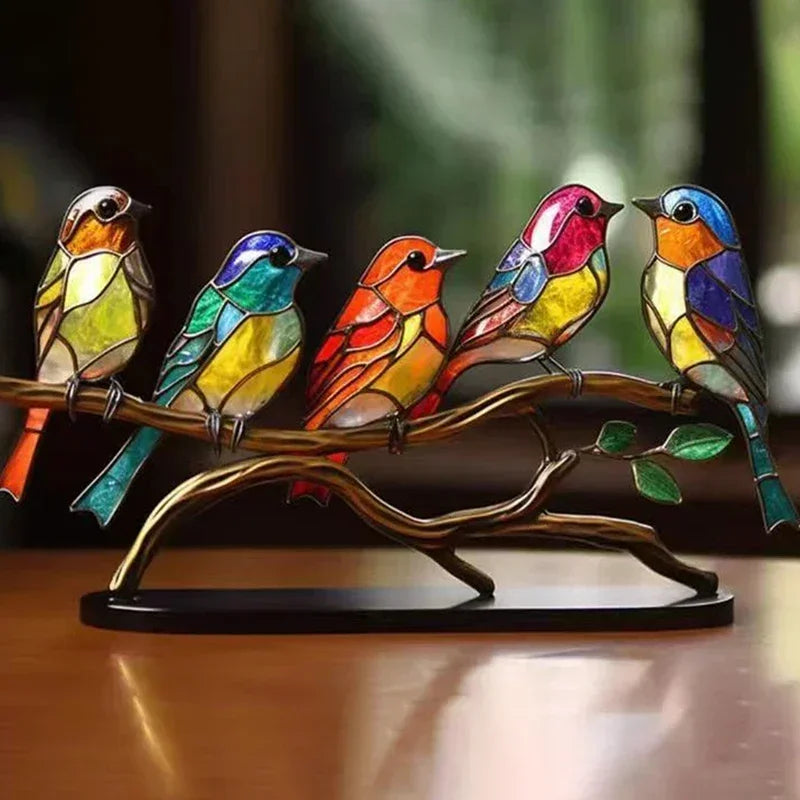 Multicolor Birds Stained 2D Acrylic Birds Craft Statue Ornaments