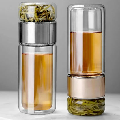 420ML Tea Water Bottle High Borosilicate Double Glass 