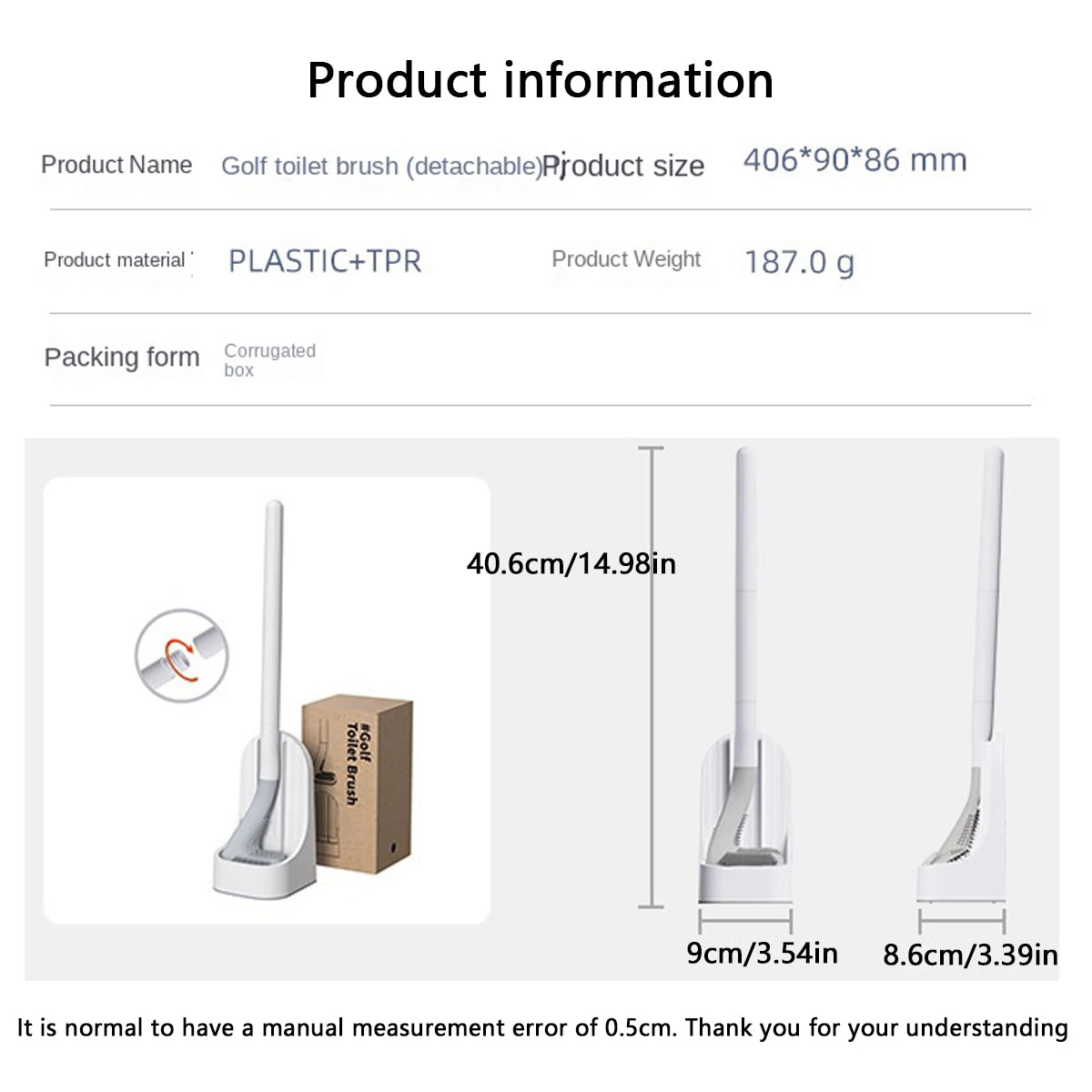 Toilet Brush Set with Base Bathroom Wall-Mounted 