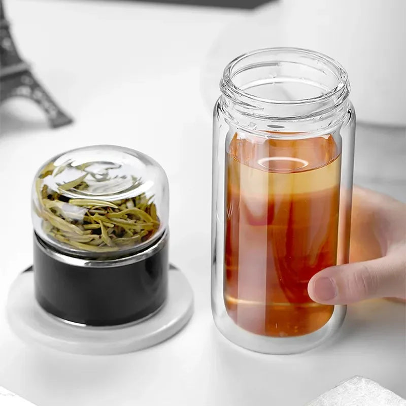 420ML Tea Water Bottle High Borosilicate Double Glass 