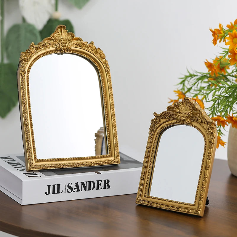 Vintage Arched Carved Mirror Luxurious Desktop Mirror 