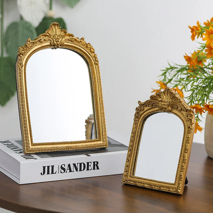 Vintage Arched Carved Mirror Luxurious Desktop Mirror 