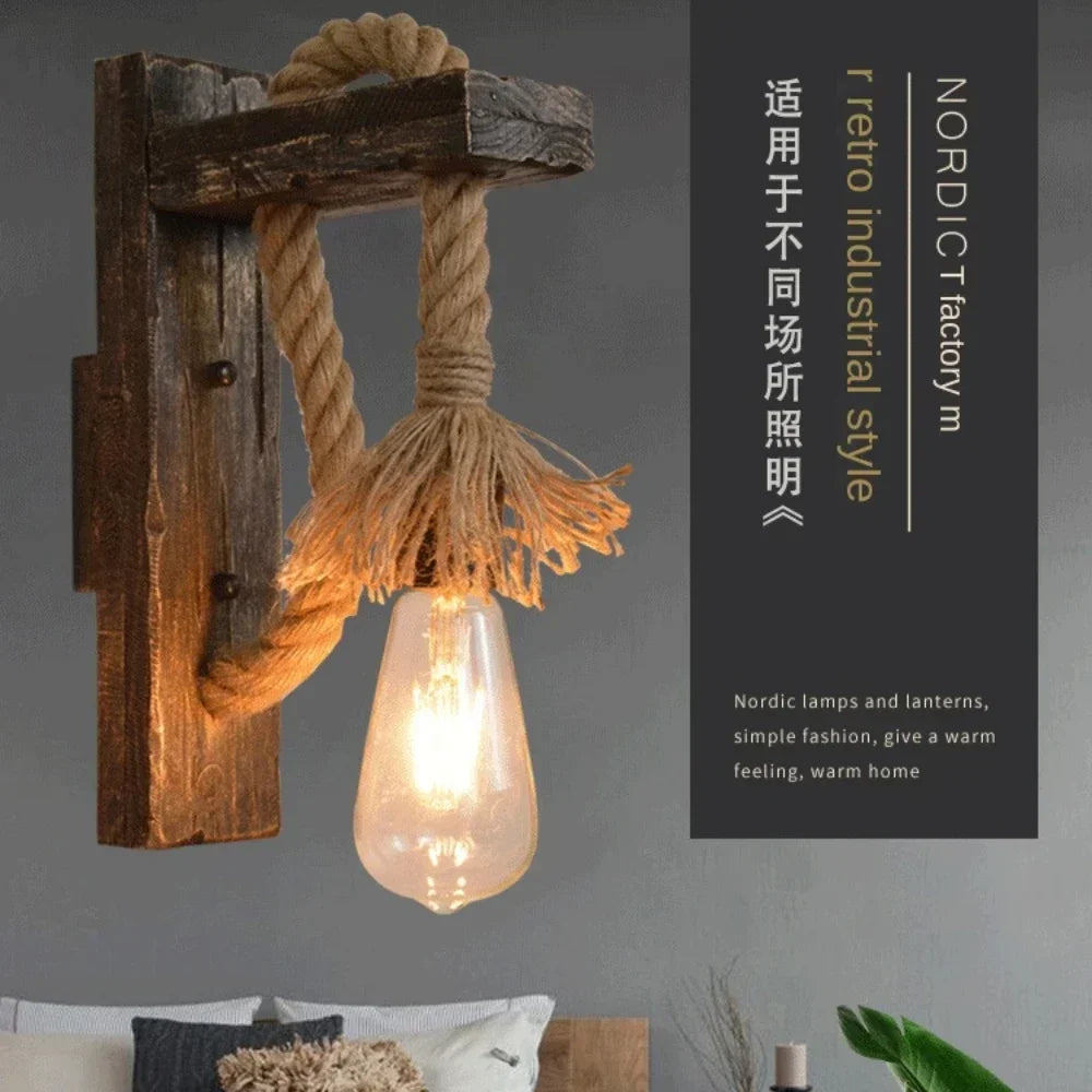 Industrial Retro Wall Sconce, Vintage Metal Wood Light