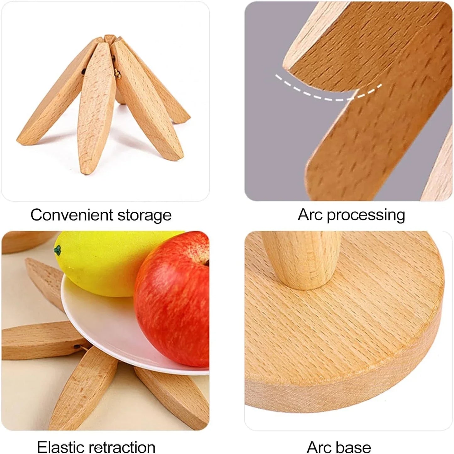 4PCS Wooden Trivets for Hot Dishes Folding Tree Shape
