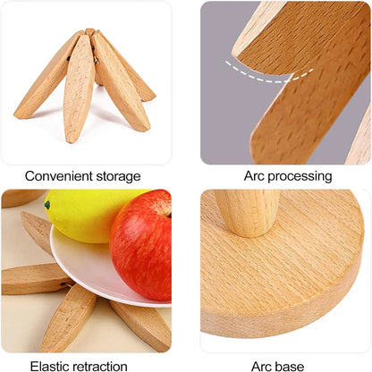 4PCS Wooden Trivets for Hot Dishes Folding Tree Shape