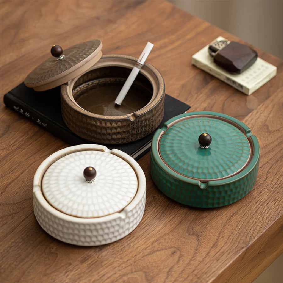 Ceramic Ashtray with Lid Home Office