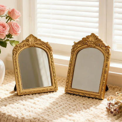 Vintage Arched Carved Mirror Luxurious Desktop Mirror 