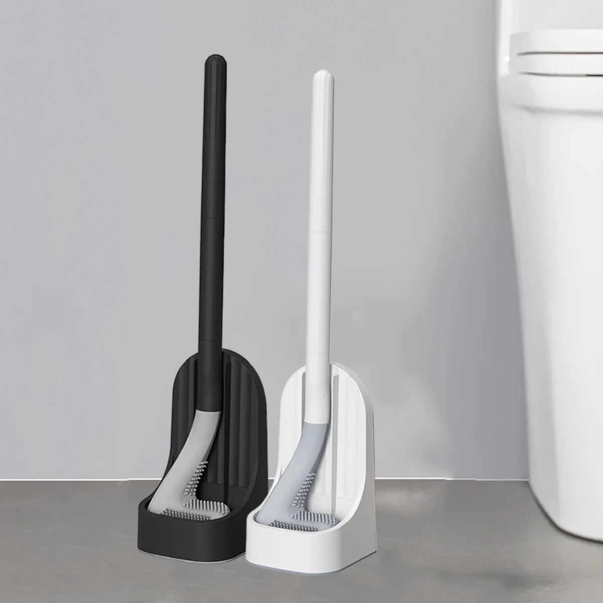Toilet Brush Set with Base Bathroom Wall-Mounted 