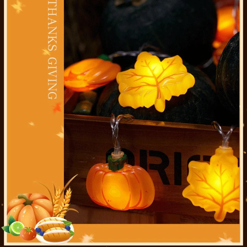 1.5/3M Halloween LED Pumpkin Light String Nut Maple Leaf Lamp 