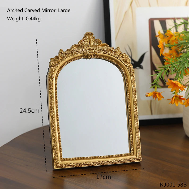 Vintage Arched Carved Mirror Luxurious Desktop Mirror 