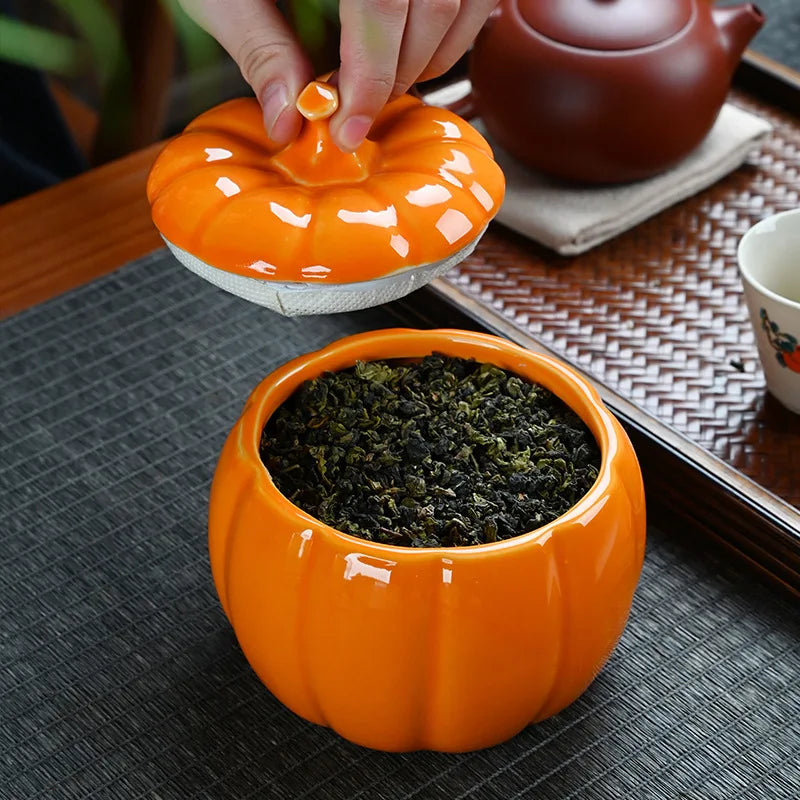 Simulated Pumpkin Ceramic Tea Jar  