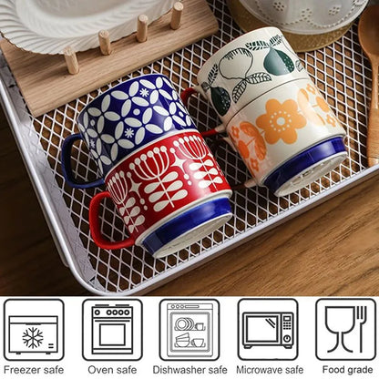 300Ml Japanese Flower Coffee Mug Set Retro Ceramic 