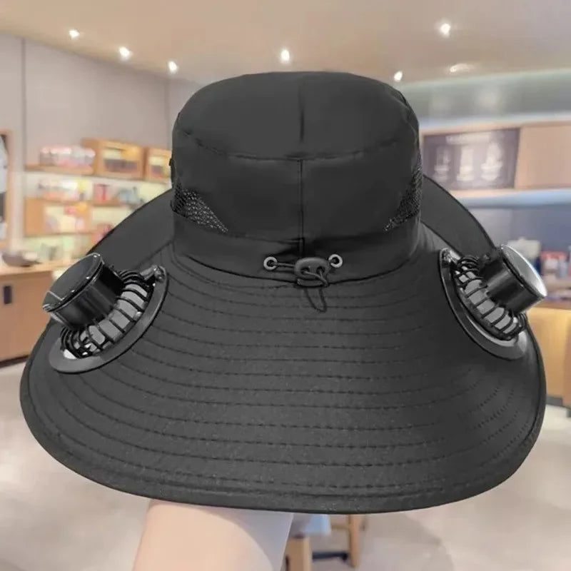 Solar-Powered Cooling Fan UV Protection Sun Hat Camping Summer Travel 