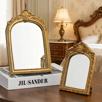 Vintage Arched Carved Mirror Luxurious Desktop Mirror 