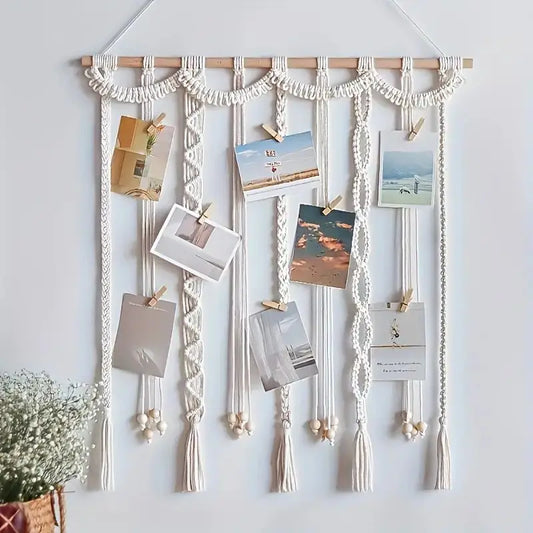 Boho Tassel Photo Display Wall Hanging with Wooden Clips
