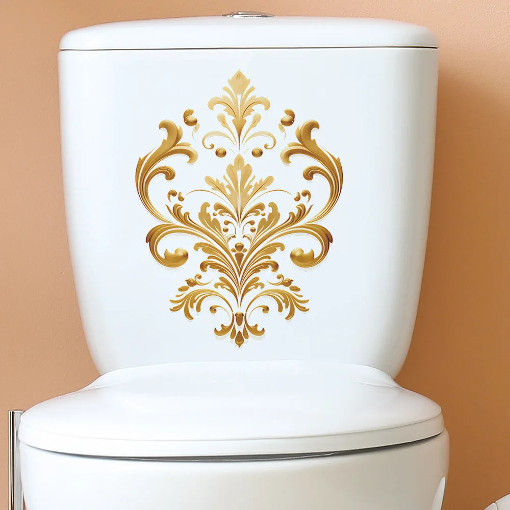 Golden Pattern Decorative Toilet Wall Sticker for Bathroom Decor 