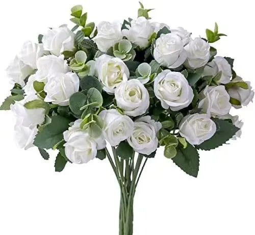 10 Artificial Flower Silk Rose White Eucalyptus Leaves Peony Bouquet Fake Flower for Wedding Table Party Vase Home Decor