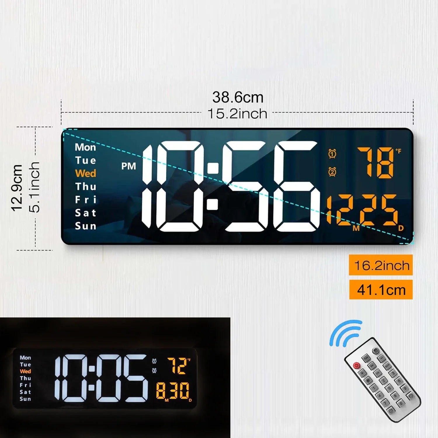 Large Digital Wall Clock with Remote Control 