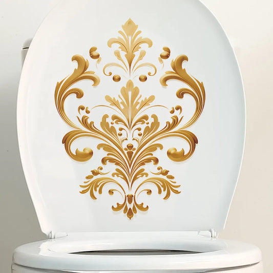 Golden Pattern Decorative Toilet Wall Sticker for Bathroom Decor 