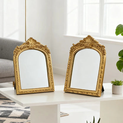 Vintage Arched Carved Mirror Luxurious Desktop Mirror 
