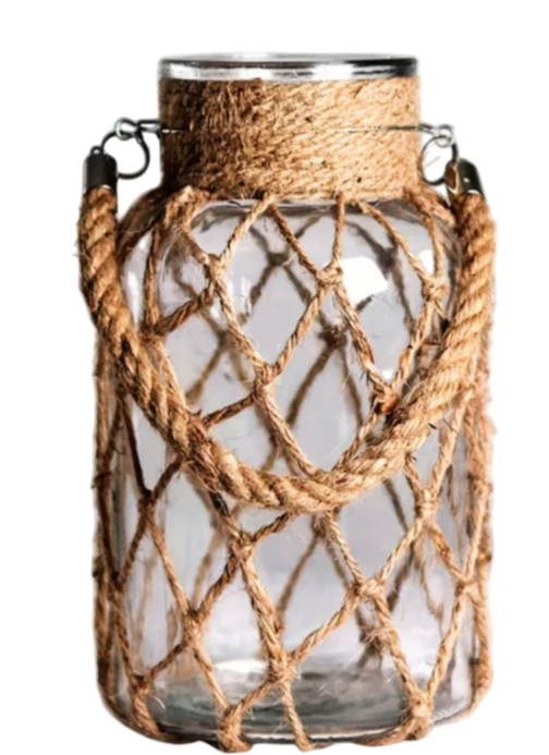 Retro Hemp Rope Glass Vase Hand-Woven 