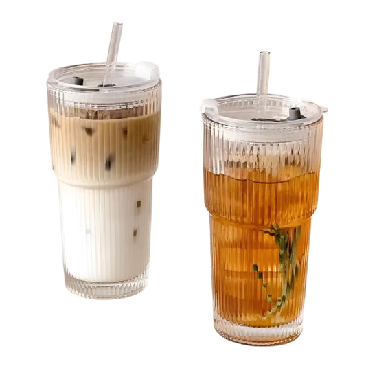 600ML Striped Glass Coffee Cup