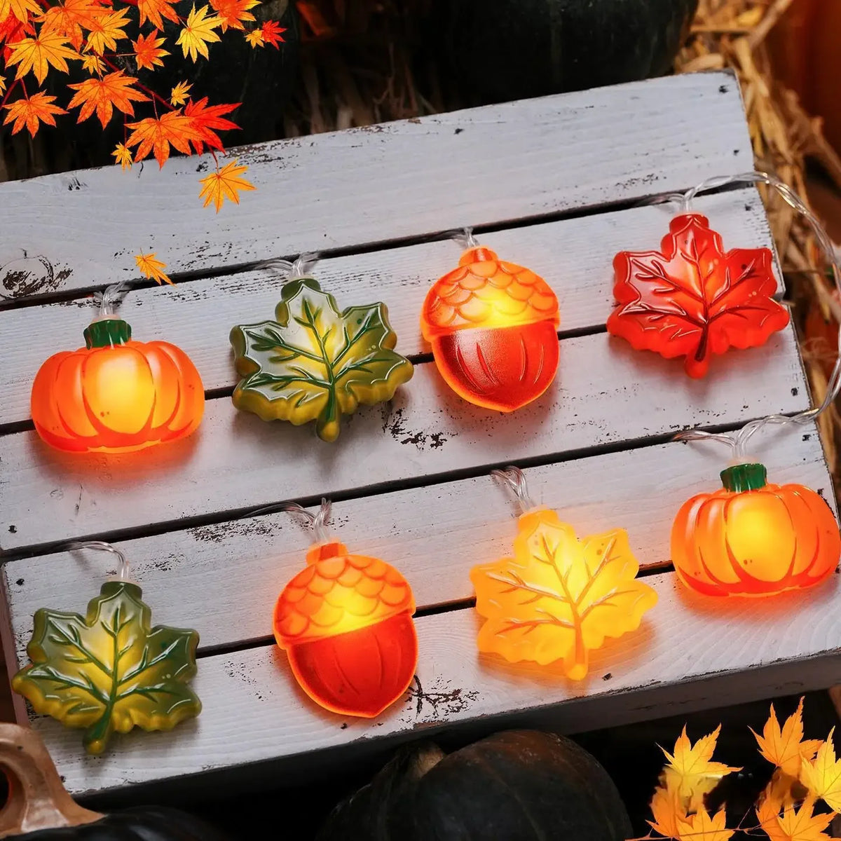 1.5/3M Halloween LED Pumpkin Light String Nut Maple Leaf Lamp 